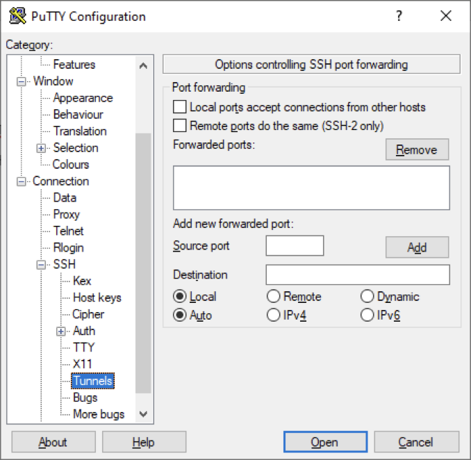 putty create tunnel