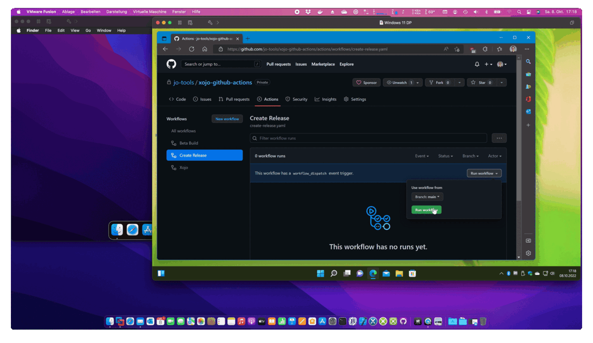 create release with GitHub actions and xojo