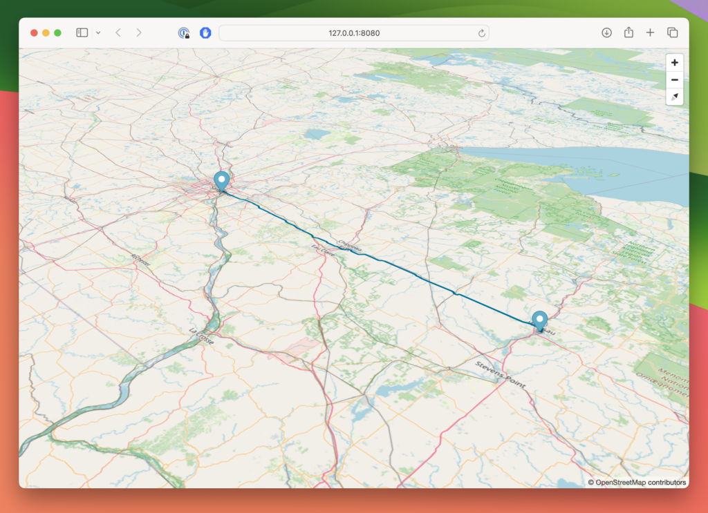 WebMapViewer screenshot showing a driving route.