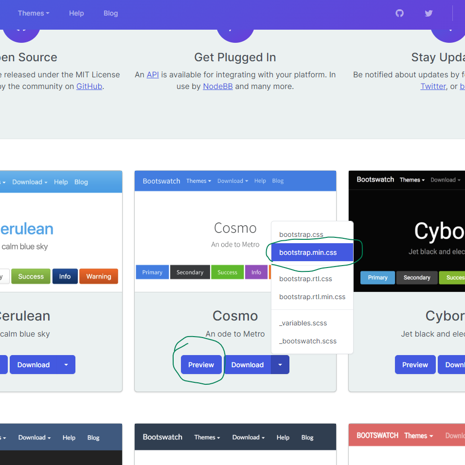 Selecting a Bootstrap theme for Xojo web apps from the Bootswatch website.