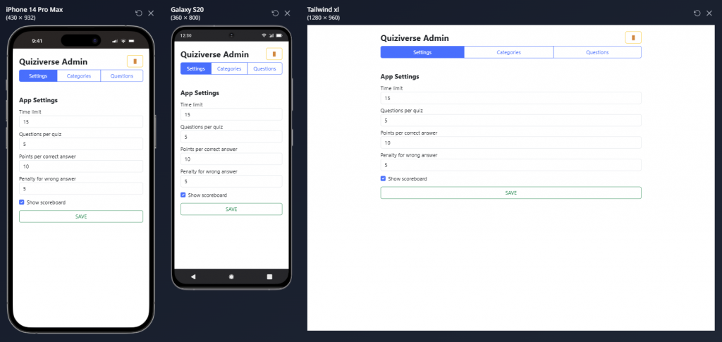 Quiziverse Admin General Settings