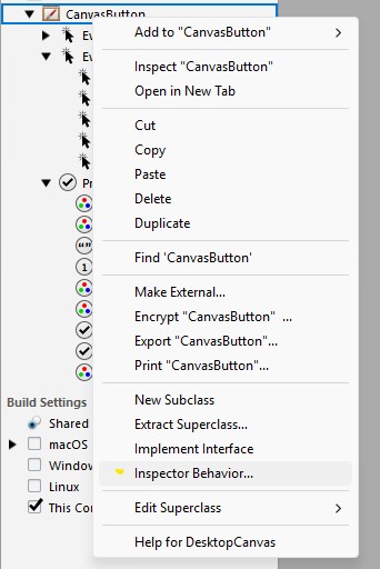 Inspector Behavior menu